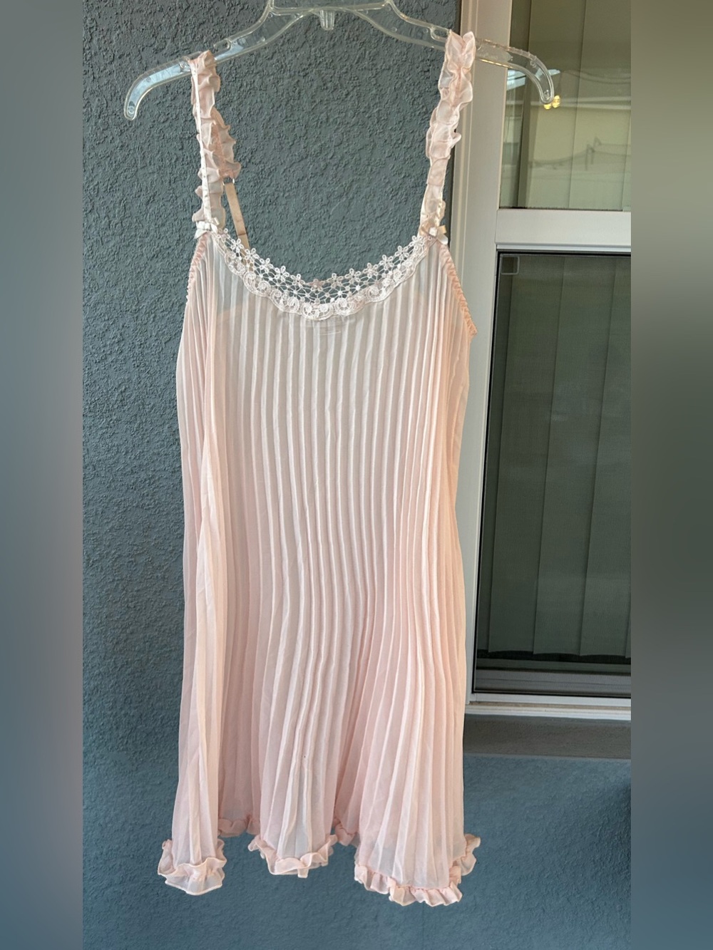 Cinema Etoile VTG Pleated Nightgown Lace Trim Ruffle Strap Lingerie Babydoll Med